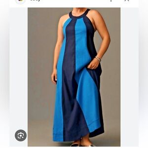 Anthropologie Maeve Blue and Navy Maxi Dress